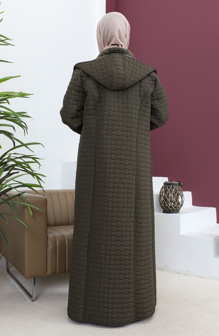 Sefa Merve Plus Size Baklava Pattern Quilted Coat 5062-03 Khaki  - Image 5