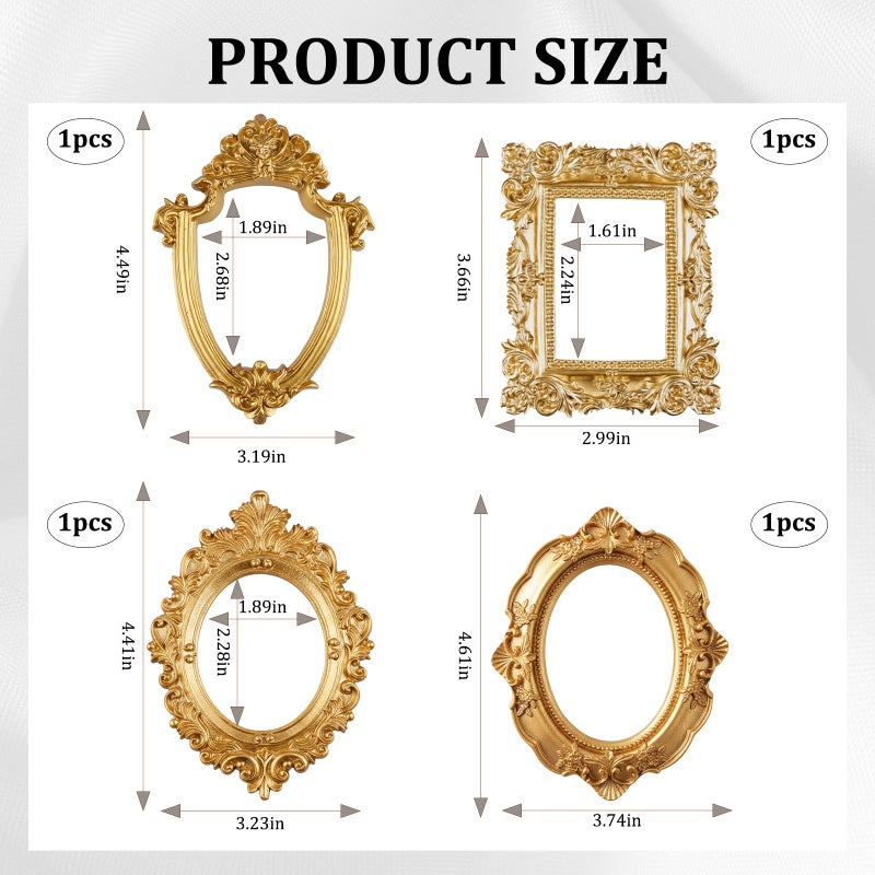 CZFSWT 4Pcs Vintage Mini Frames, Gold Mini Frames, Minis Frame for Gallery Wall Suitable for Gallery Walls, Jewelry Displays, Wedding Decorations, Photography Props - Image 2