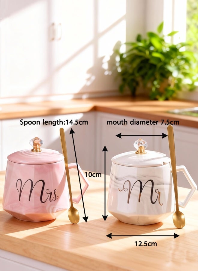 غولف تريند طقم أكواب السيد والسيدة مع غطاء ومعلقة مزين بزخارف ماسية - الهدية المثالية للزوجين، هدية الزفاف والذكرى السنوية له ولها - Image 2