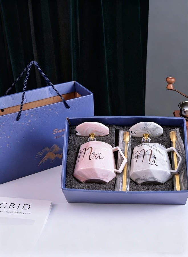 غولف تريند طقم أكواب السيد والسيدة مع غطاء ومعلقة مزين بزخارف ماسية - الهدية المثالية للزوجين، هدية الزفاف والذكرى السنوية له ولها - Image 4