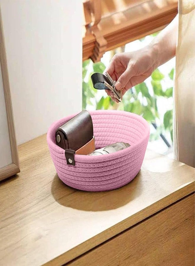 TRENDOZE 100% Natural Jute small box mini rope paper storage Round hamper baby nursery tray bucket for Living Kitchen, Office, Drawing Room,fruits, kitchen, office, Set of 3 (PINK) - Image 4