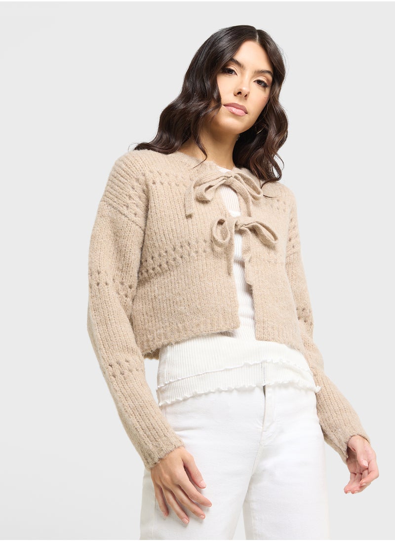 VERO MODA Open Work Tie Detail Cardigan  - Image 1