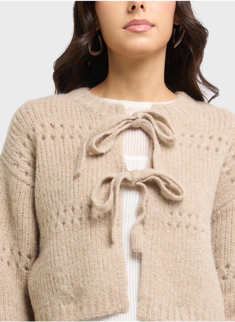 VERO MODA Open Work Tie Detail Cardigan  - Image 3