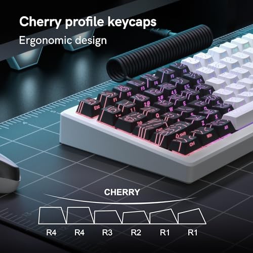 dagaladoo Double Shot PBT keycaps for Mechanical Keyboard,Black/White Topographic Key Board keycaps,Shine Through Custom Key caps,Cherry Profile Key caps for US Layout 60% 75% 100% Keyboard - Image 3