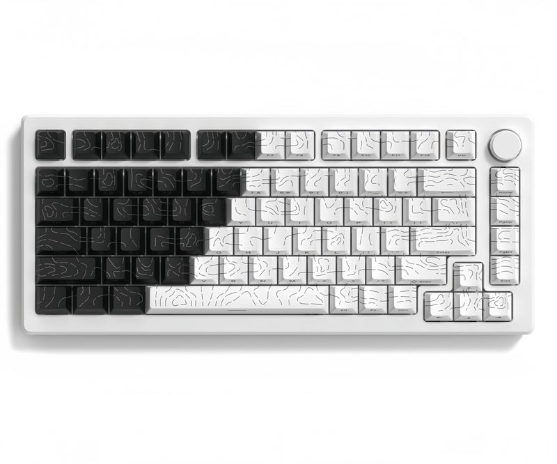 dagaladoo Double Shot PBT keycaps for Mechanical Keyboard,Black/White Topographic Key Board keycaps,Shine Through Custom Key caps,Cherry Profile Key caps for US Layout 60% 75% 100% Keyboard - Image 1