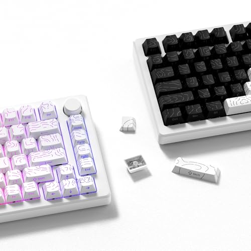 dagaladoo Double Shot PBT keycaps for Mechanical Keyboard,Black/White Topographic Key Board keycaps,Shine Through Custom Key caps,Cherry Profile Key caps for US Layout 60% 75% 100% Keyboard - Image 4
