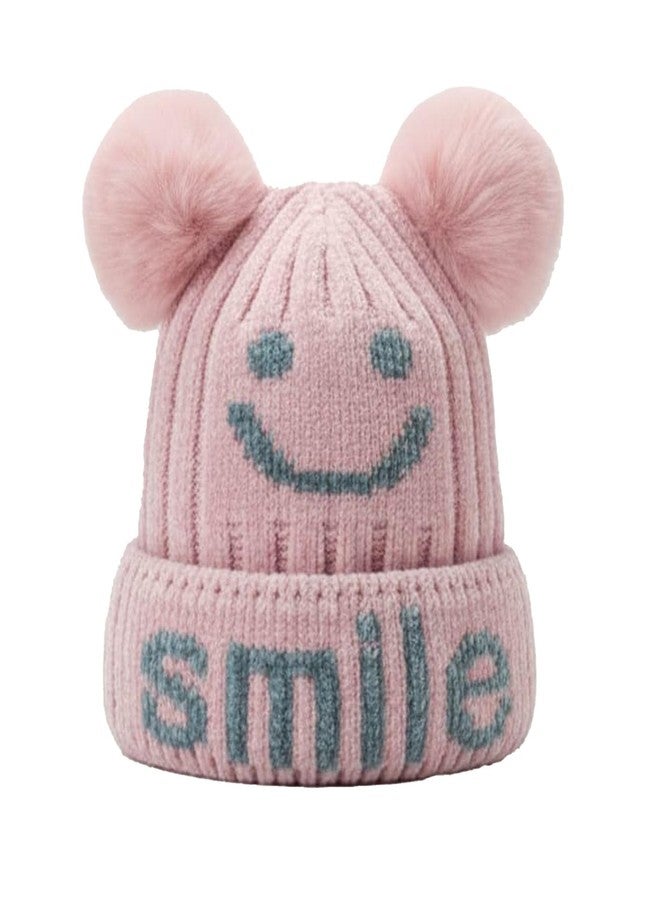 C Classic Kids Woolen Beanie Pom Pom Baby Boys and Girls Sleeping Walking Cycling Skiing Snowboarding Running Hiking (4 to 10 Years) (Pink) - Image 1