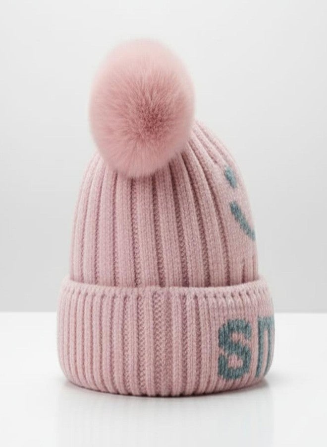C Classic Kids Woolen Beanie Pom Pom Baby Boys and Girls Sleeping Walking Cycling Skiing Snowboarding Running Hiking (4 to 10 Years) (Pink) - Image 3
