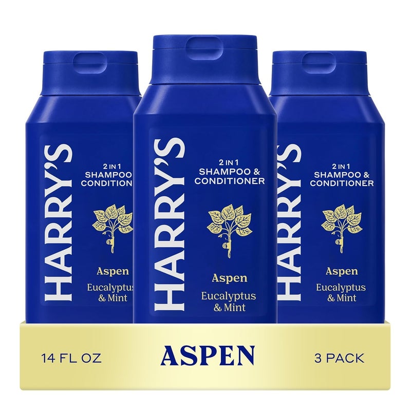 Harry's Men's 2 in 1 Shampoo and Conditioner for All Hair Types - Original Aspen Scent - (3 Pack) 14 fl oz - No Parabens or Sulfates - Image 1