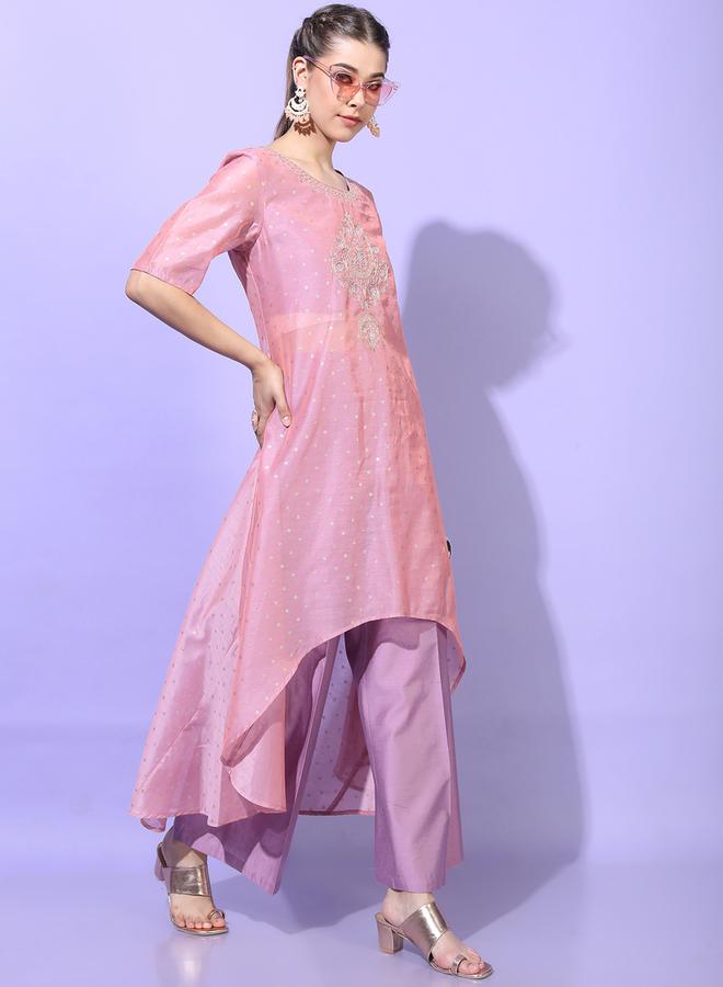 Vishudh Women Pink Printed Kurta with Trouser - Image 5