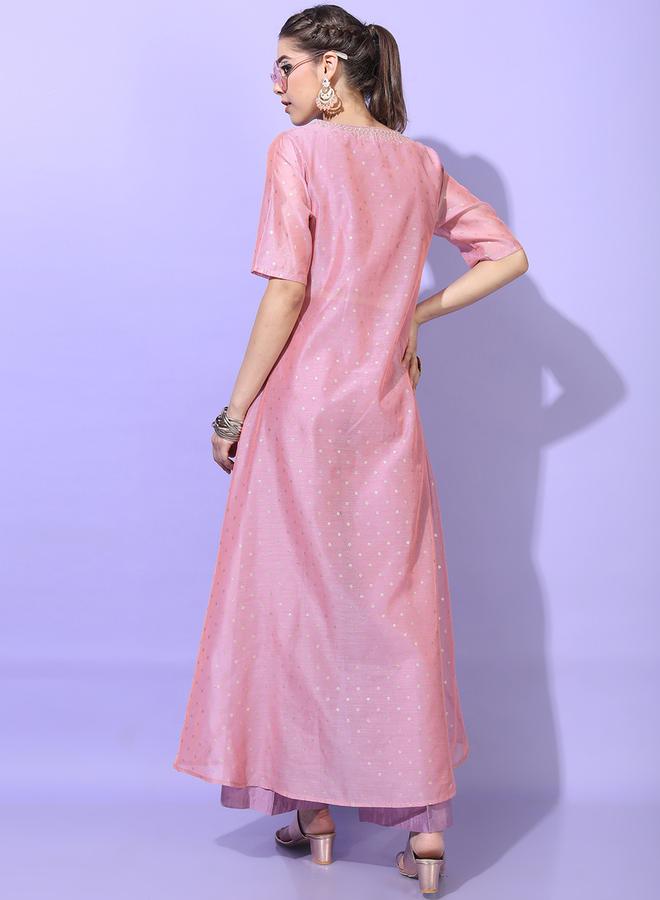 Vishudh Women Pink Printed Kurta with Trouser - Image 3