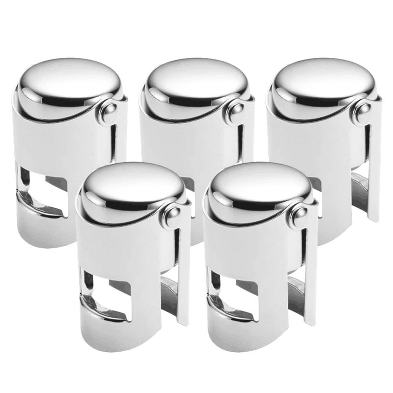 Stainless Steel Wine Bottle Stoppers Set of 5 Silver Kitchen Bar Beverage Sealing Plugs - Image 2