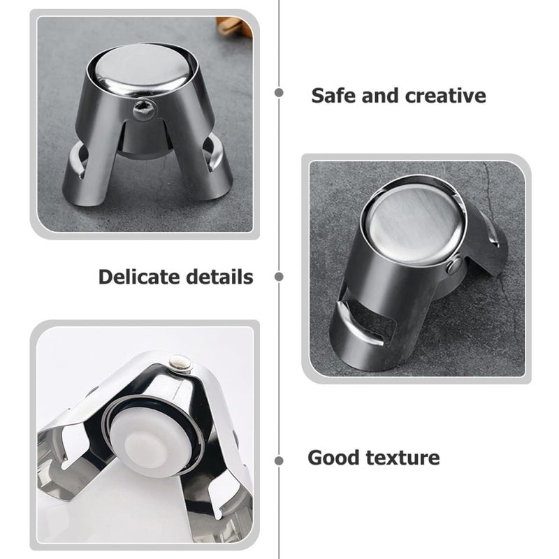 Stainless Steel Wine Bottle Stoppers Set of 5 Silver Kitchen Bar Beverage Sealing Plugs - Image 4