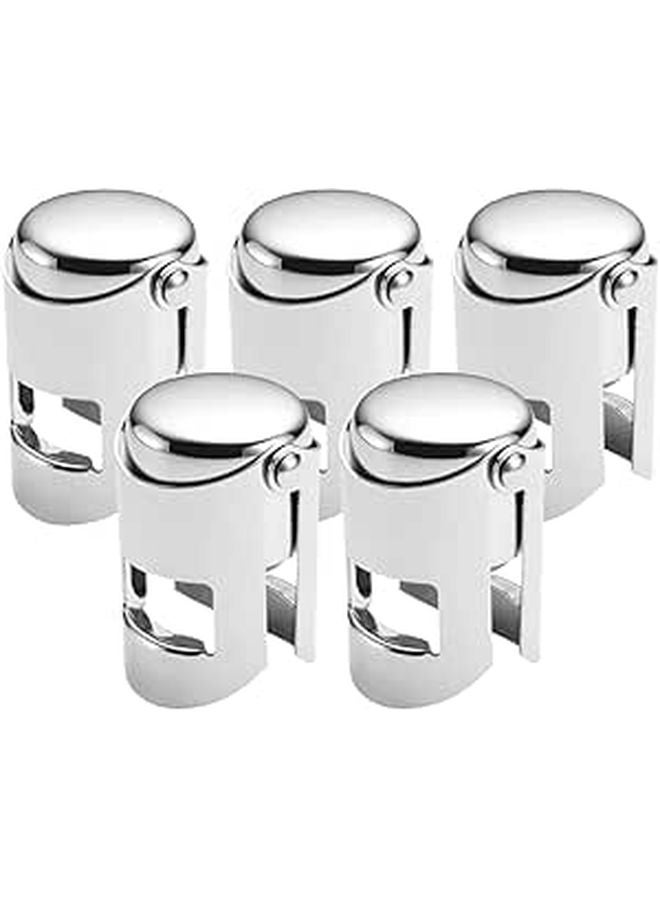 Stainless Steel Wine Bottle Stoppers Set of 5 Silver Kitchen Bar Beverage Sealing Plugs - Image 1