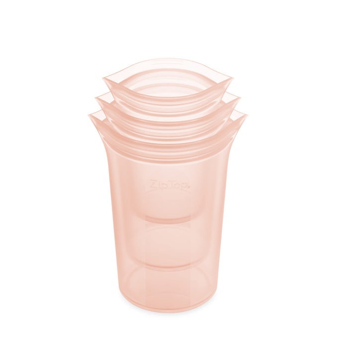 REUSABLE FOOD STORAGE BAGS 3 CUP SET PEACH SILICONE MEAL PREP CONTAINER MICROWAVE DISHWASHER AND FREEZER SAFE MADE IN THE USA
