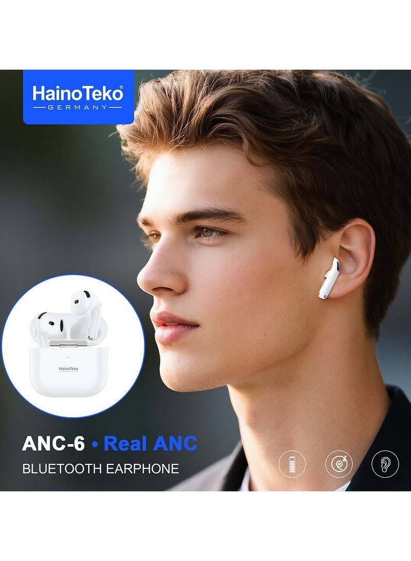 Haino Teko Haino Teko ANC-6 Bluetooth Earphones with Hi-Res Wireless Audio – Active Noise Cancellation, Smart Touch Controls – Long Battery Life, Comfortable Fit – Compatible with Android Smartphones, Tablets, Laptops – Lightweight & Travel-Ready - Image 2