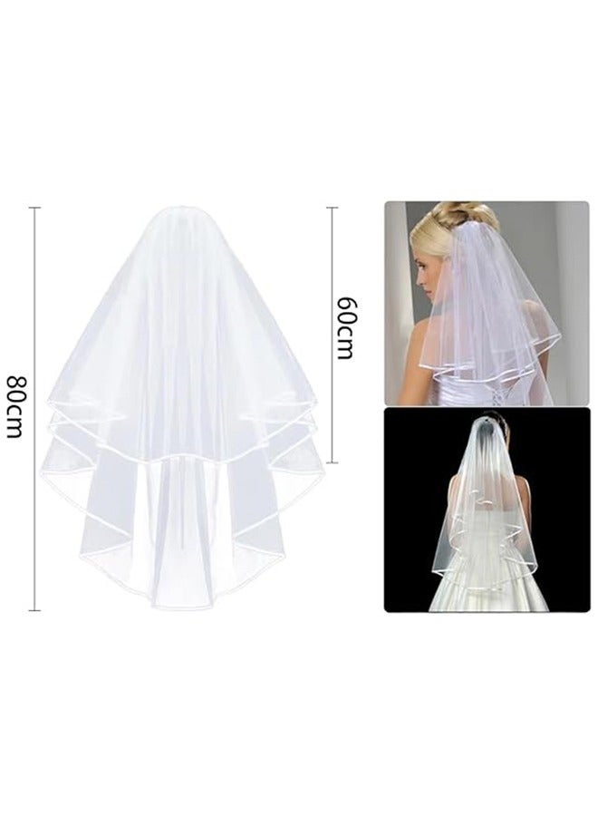 Unewshi Bride to be Single Party BRIDE Pearl Headband White Headdress Set Wedding Decoration,Bachelorette Party Bridal Shower Decorations Bride To Be Gifts，Veil + BRIDE Pearl Headband - Image 3