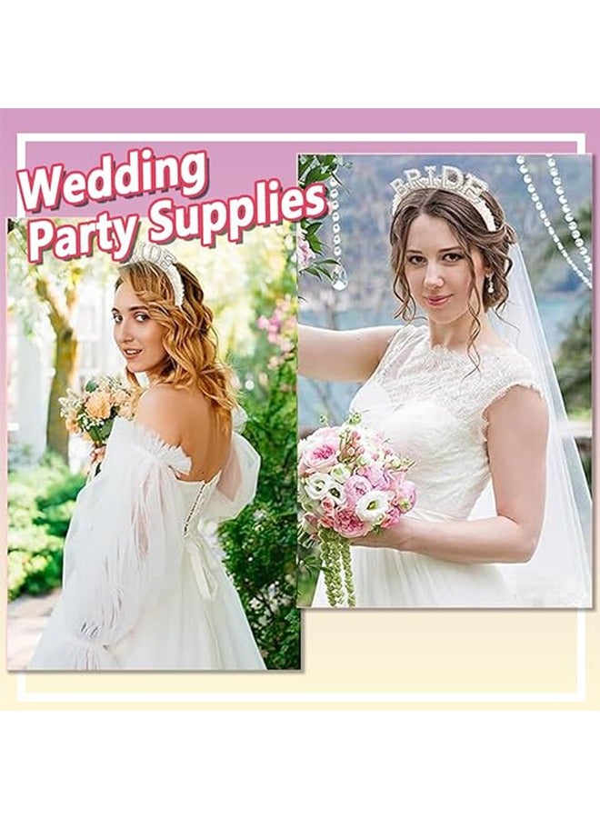 Unewshi Bride to be Single Party BRIDE Pearl Headband White Headdress Set Wedding Decoration,Bachelorette Party Bridal Shower Decorations Bride To Be Gifts，Veil + BRIDE Pearl Headband - Image 5