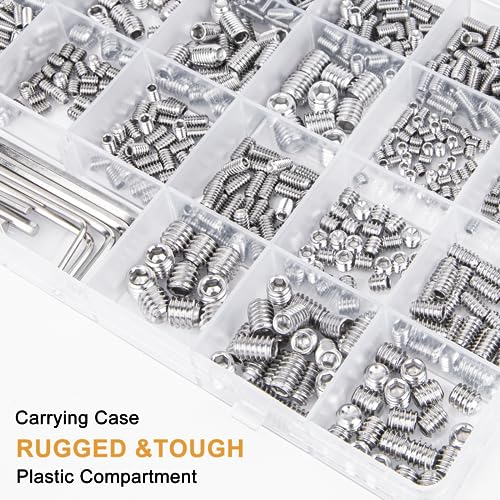 VIGRUE 1105PCS 25 Sizes Metric & SAE Set Screw Assortment Kit Internal Hex Drive Allen Grub Screws Set Cup-Point 304 Stainless Steel, M3 to M8 and 1/8-40 to 5/16-18 - Image 5