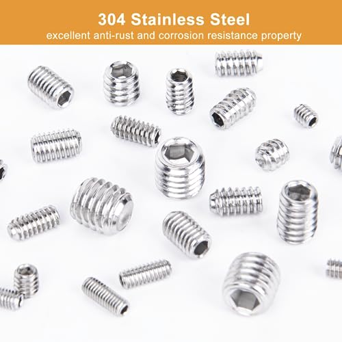 VIGRUE 1105PCS 25 Sizes Metric & SAE Set Screw Assortment Kit Internal Hex Drive Allen Grub Screws Set Cup-Point 304 Stainless Steel, M3 to M8 and 1/8-40 to 5/16-18 - Image 4