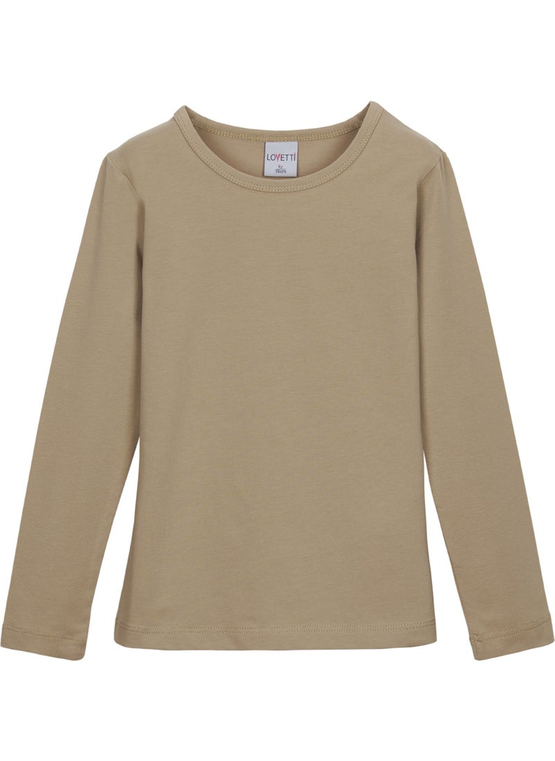 Lovetti Milky Coffee Basic Seasonal Lycra Long Sleeve Girls T-Shirt  - Image 1