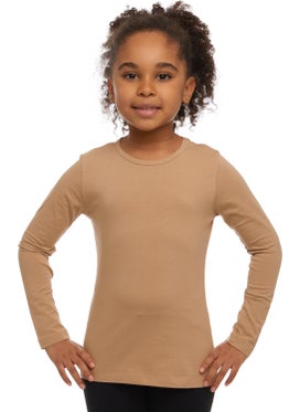 Lovetti Milky Coffee Basic Seasonal Lycra Long Sleeve Girls T-Shirt  - Image 2