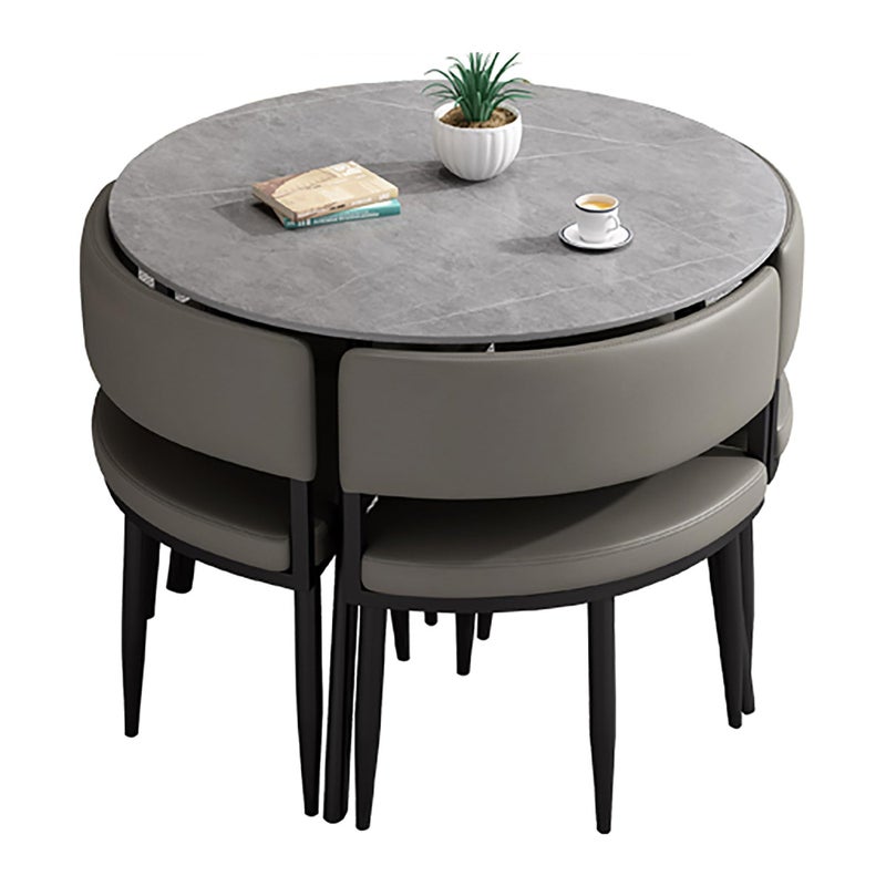 Harmony Home 5-Piece Round Dining Table Set – Grey Ceramic Marble Top with Metal Legs & 4 PU Leather Cushioned Chairs – Modern Dining Furniture for Kitchen & Small Spaces - Image 2