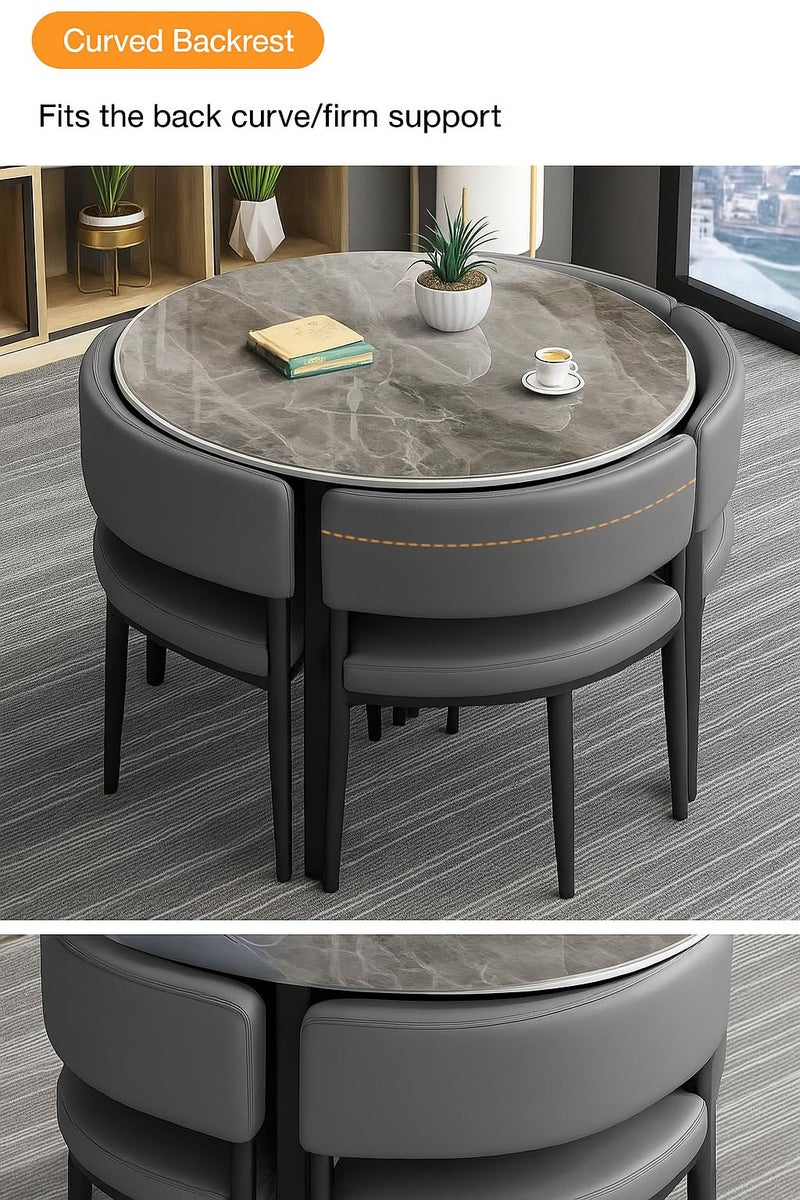 Harmony Home 5-Piece Round Dining Table Set – Grey Ceramic Marble Top with Metal Legs & 4 PU Leather Cushioned Chairs – Modern Dining Furniture for Kitchen & Small Spaces - Image 3