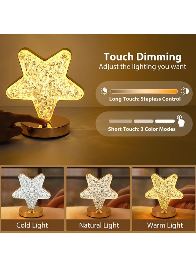ضوء المنصة النجمة، 3 ألوان من دون مستويات ضوء اللمس، مع واجهة USB لشحن مصابيح الليل، الكريستال نجمة ضوء مصابيح السرير مناسبة للطاولة السرير مكتب غرفة المعيشة غرفة المعيشة الديكور المنزلية - Image 3