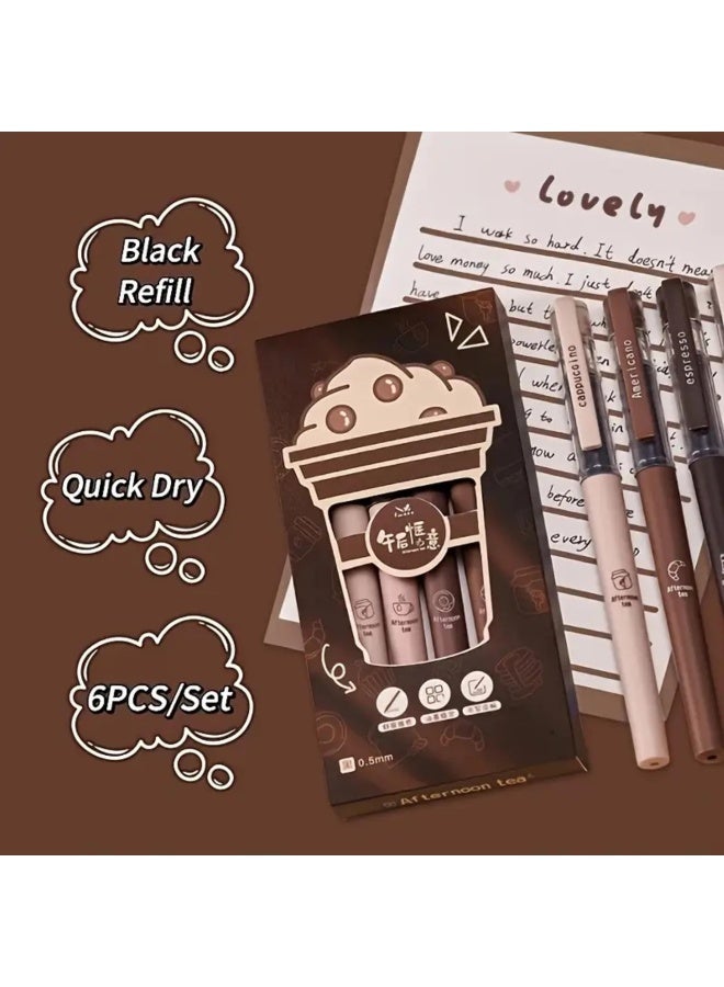 GORVIQUE Gel Pen Set – 6-Pack Aesthetic Brown Ink Pens with Smooth Writing, Quick-Dry Ink & Soft Grip | Café Style Pens Jedoubal Style Pen BLACK Coffee-Themed - Image 5