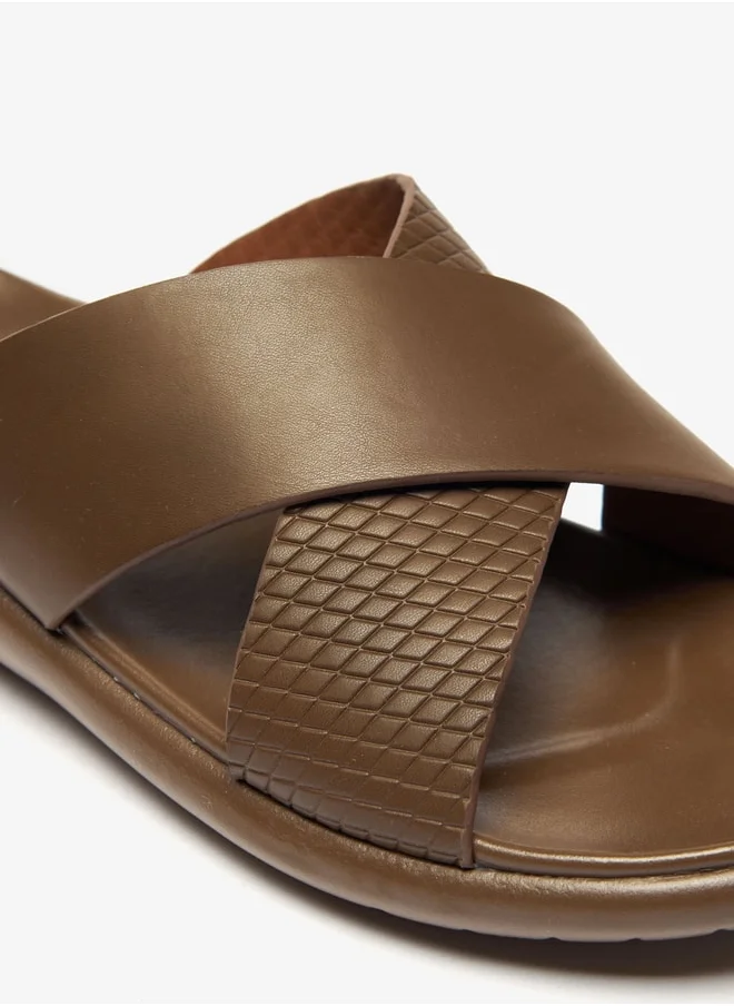 ل ب ل Men Textured Slip-On Cross Strap Sandals