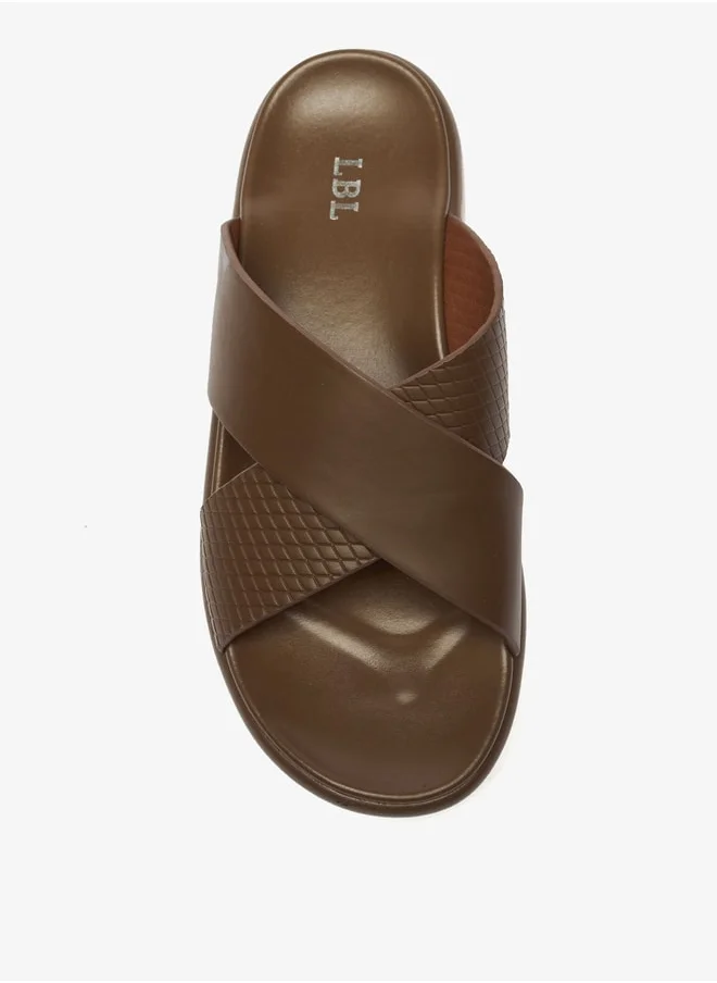 ل ب ل Men Textured Slip-On Cross Strap Sandals