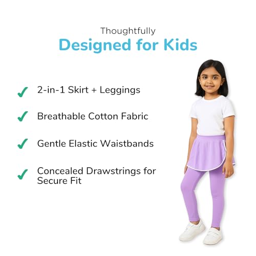 YouGotPlanB Skeggings for Girls | Pack of 1 | 2-in-1 Skirt with Attached Leggings | Cotton | Ages 4-16 Years | Comfort fit | Ideal for Sports & Play Lavender - Image 3