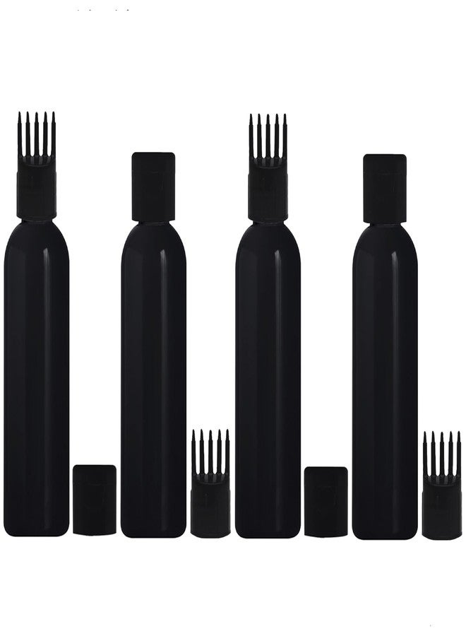 MADHYA Hair Root Applicator Bottle For Applying Hair Oil Shampoo and Medicine, Oil Applicator Bottle For Scalp With Comb, 100ml Applicator Hair Root Bottle, Black Bottle, Black Cap, Pack of 4 - Image 1