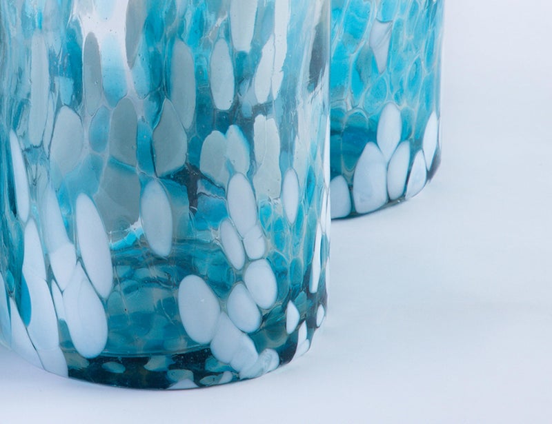 Handmade con Amor - 18 oz Hand Blown Mexican Drinking Glasses - Set of 6 tumblers, 18 fl oz each, Ocean Blue Confetti - Image 2