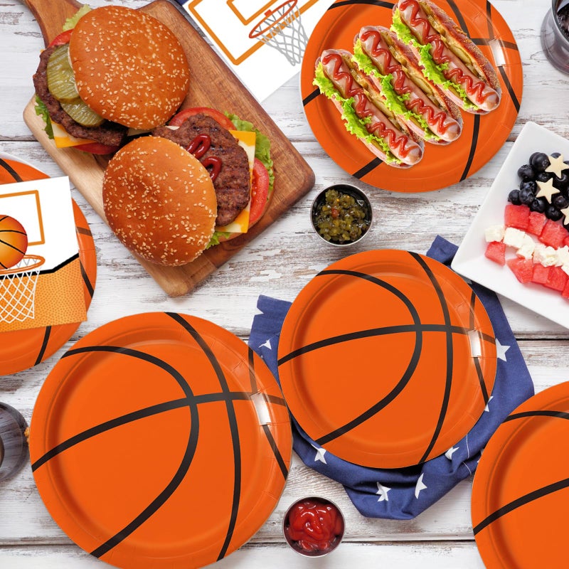 QIYANPAX 150 PCS Basketball Plates and Napkins Supplies - Dinner & Dessert Plates, Napkins for Basketball Birthday Party Decorations, Serves 50 - Image 5