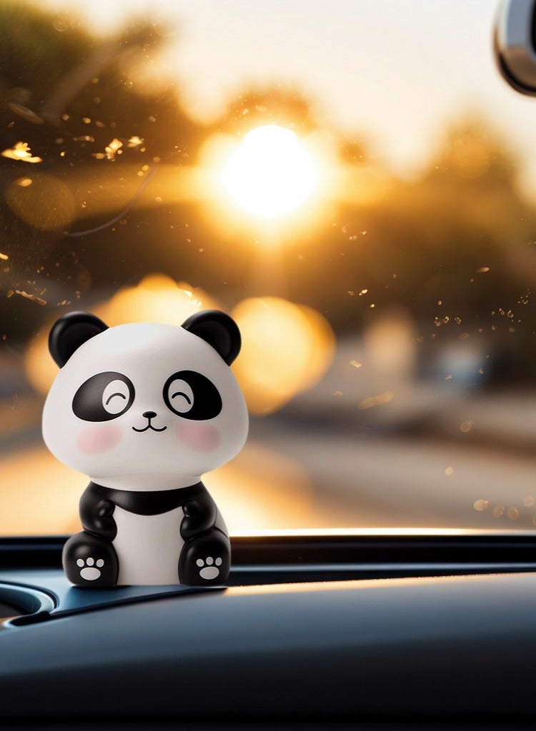 Solar Bobblehead Figures, Panda Car Accessories Welcoming Animal Sculpture Ornament Solar Nodding Panda Figurine Decorative Car Bobblehead for Car Dashboard Home Restaurant - Image 2