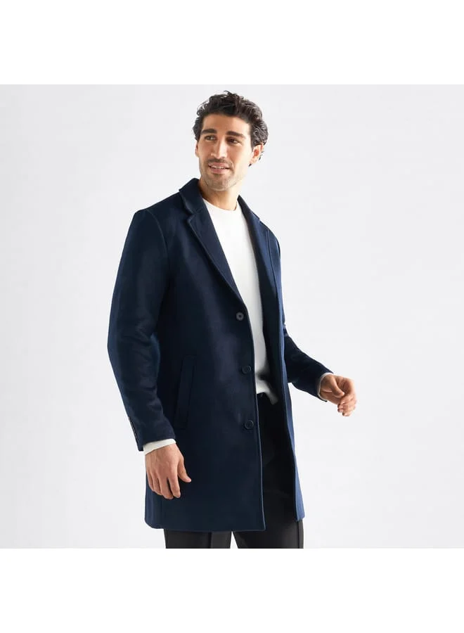 Splash FAV Solid Notch Lapel Coat with Pockets and Long Sleeves