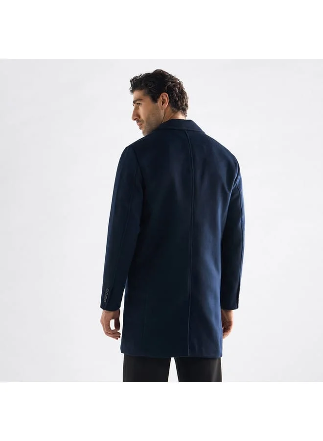 Splash FAV Solid Notch Lapel Coat with Pockets and Long Sleeves