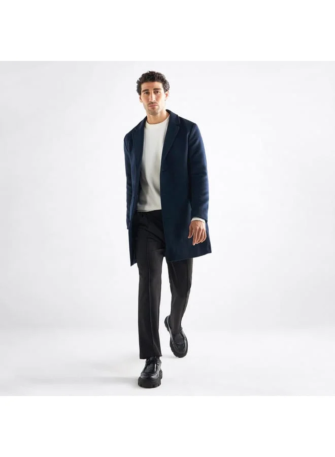 Splash FAV Solid Notch Lapel Coat with Pockets and Long Sleeves