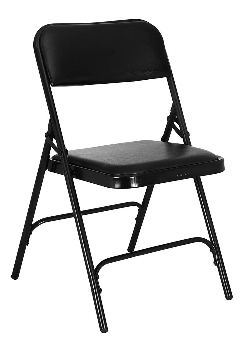 GoKoo Black Folding Chairs with Padded Seats Metal Folding Chairs Portable Dining Chairs Home Office Student Study Chair Desk Indoor Bedroom Room 1 Pack - Image 1