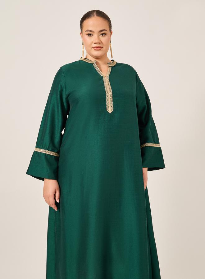 Styli Plus Size Lace Trim Collared Jalabiya  - Image 3