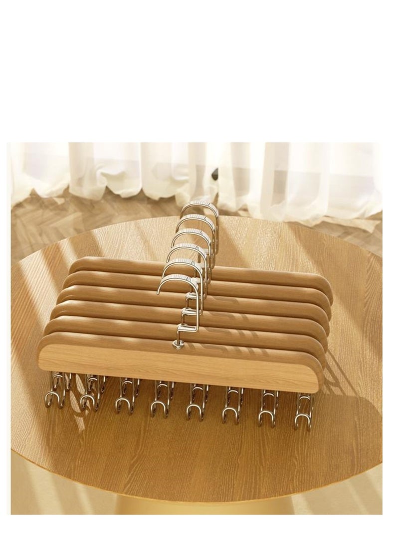 Golden 6 Pack Multifunctional Non-Slip Storage Hangers, Wooden Belt Hanger for Closet, Multi Hook Coat Hanger, Tank Top Bra Hanger, Closet Accessories Organizer Hooks for Belts,Ties,Scarf (8 Hooks, Natural) - Image 1