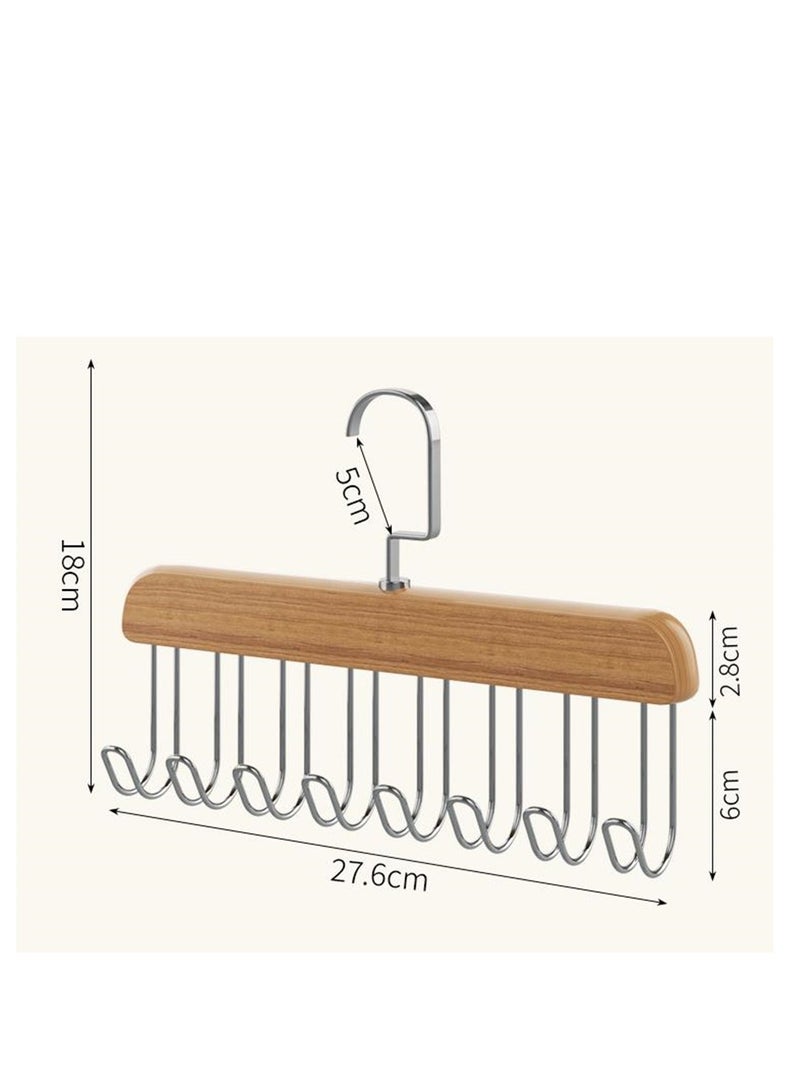 Golden 6 Pack Multifunctional Non-Slip Storage Hangers, Wooden Belt Hanger for Closet, Multi Hook Coat Hanger, Tank Top Bra Hanger, Closet Accessories Organizer Hooks for Belts,Ties,Scarf (8 Hooks, Natural) - Image 2