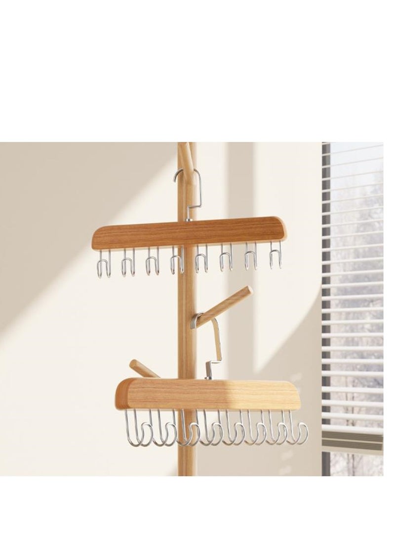 Golden 6 Pack Multifunctional Non-Slip Storage Hangers, Wooden Belt Hanger for Closet, Multi Hook Coat Hanger, Tank Top Bra Hanger, Closet Accessories Organizer Hooks for Belts,Ties,Scarf (8 Hooks, Natural) - Image 3