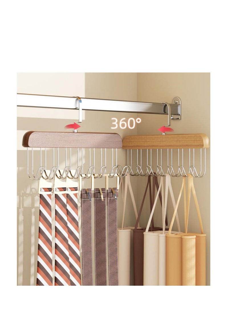 Golden 6 Pack Multifunctional Non-Slip Storage Hangers, Wooden Belt Hanger for Closet, Multi Hook Coat Hanger, Tank Top Bra Hanger, Closet Accessories Organizer Hooks for Belts,Ties,Scarf (8 Hooks, Natural) - Image 4