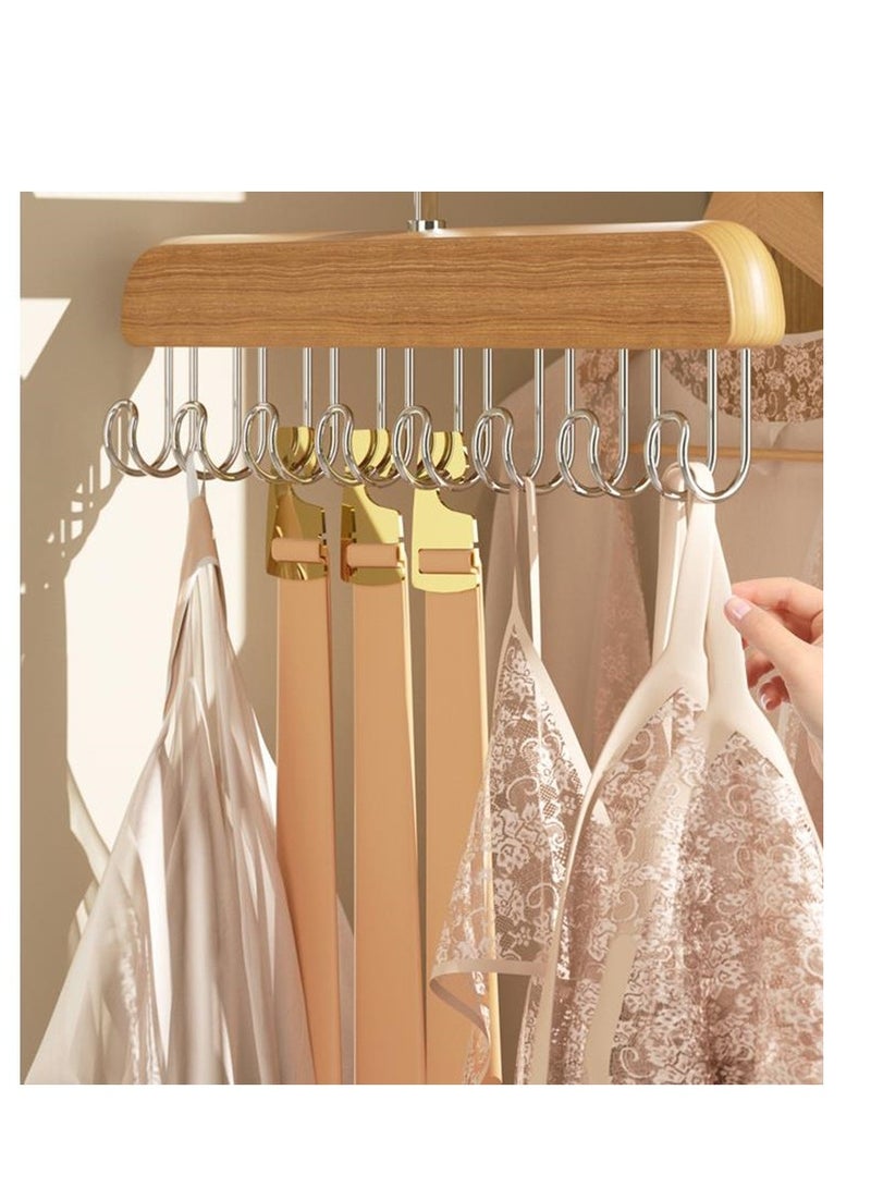 Golden 6 Pack Multifunctional Non-Slip Storage Hangers, Wooden Belt Hanger for Closet, Multi Hook Coat Hanger, Tank Top Bra Hanger, Closet Accessories Organizer Hooks for Belts,Ties,Scarf (8 Hooks, Natural) - Image 5