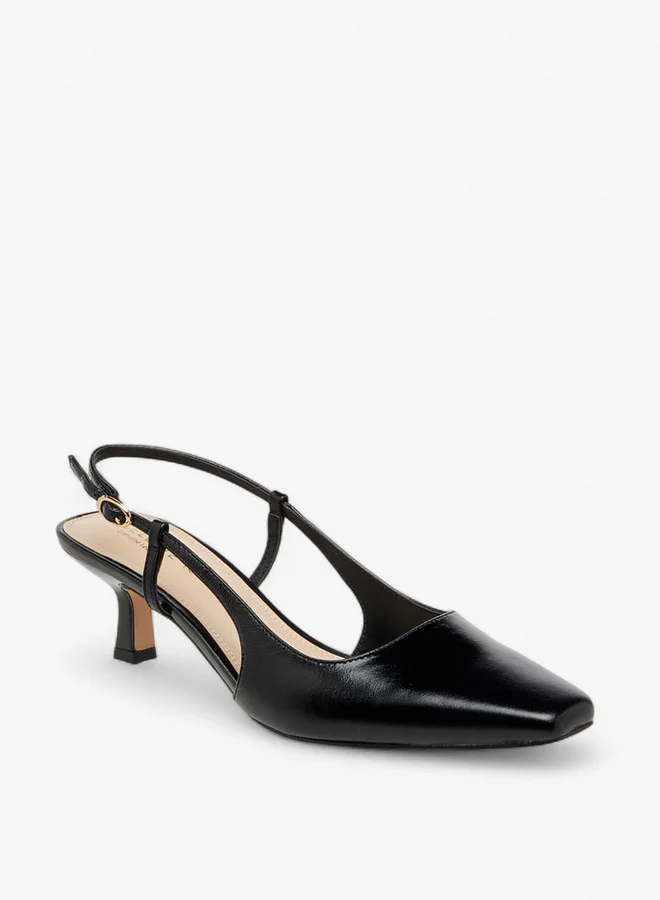 Celeste Women's Square Toe Shoes with Buckle Closure and Kitten Heels