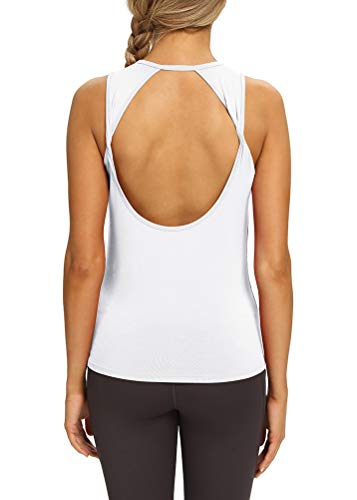 Mippo Open Back Workout Tops Yoga Shirts Athletic Shirts Tennis Muscle Tank Workout Tank Tops for Women Loose Fit White M - Image 3