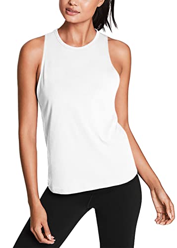 Mippo Open Back Workout Tops Yoga Shirts Athletic Shirts Tennis Muscle Tank Workout Tank Tops for Women Loose Fit White M - Image 2